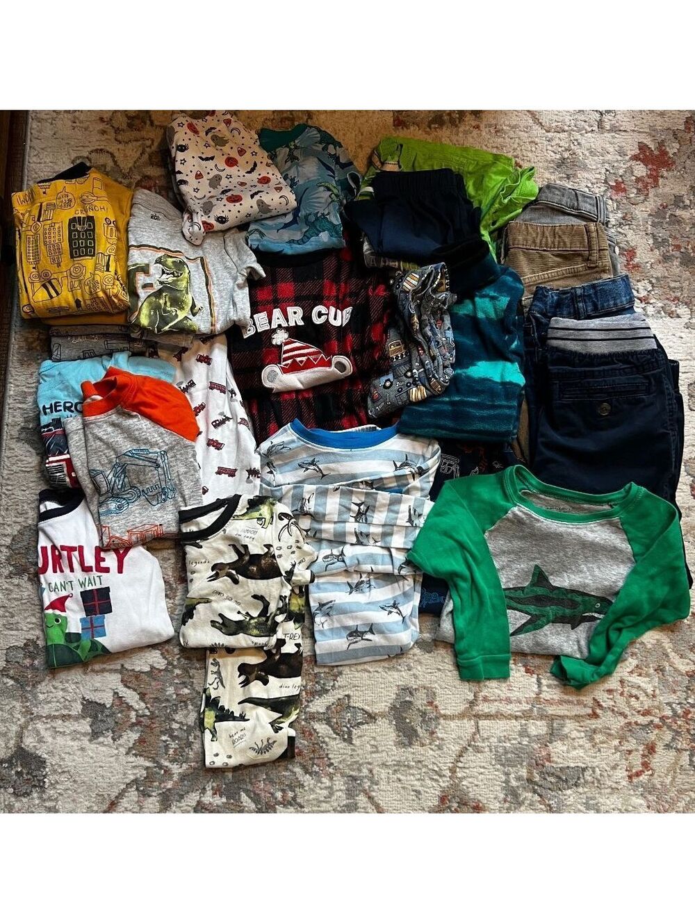 Boys Clothing Lot Size 5/5T/XS Shirts Pants Pajamas Dinosaurs Christmas 20+ Pc